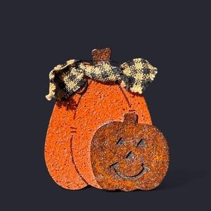Handcrafted Orange Pumpkin Brooch with Plaid Bow